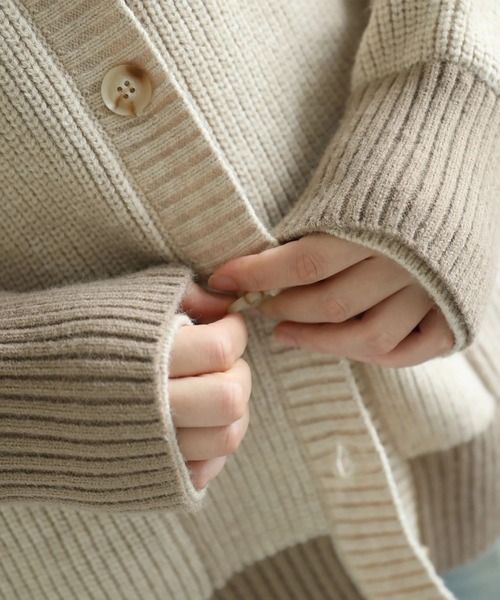 S'more(スモア)の「Bicolor knit cardigan (AW)(カーディガン/ボレロ・レディース・ベージュ/ブラウン・X-LARGE/SMALL/MEDIUM/LARGE)」の13枚目の写真