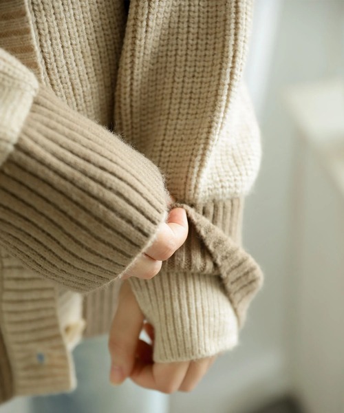 S'more(スモア)の「Bicolor knit cardigan (AW)(カーディガン/ボレロ・レディース・ベージュ/ブラウン・X-LARGE/SMALL/MEDIUM/LARGE)」の14枚目の写真