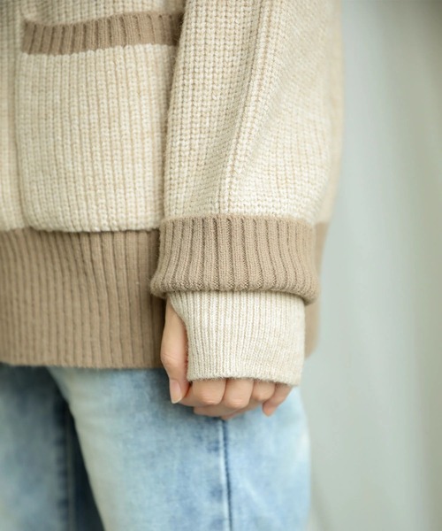S'more(スモア)の「Bicolor knit cardigan (AW)(カーディガン/ボレロ・レディース・ベージュ/ブラウン・X-LARGE/SMALL/MEDIUM/LARGE)」の15枚目の写真