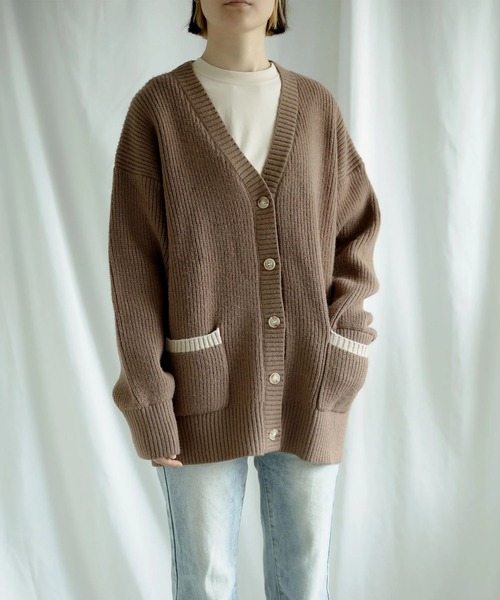 S'more(スモア)の「Bicolor knit cardigan (AW)(カーディガン/ボレロ・レディース・ベージュ/ブラウン・X-LARGE/SMALL/MEDIUM/LARGE)」の16枚目の写真