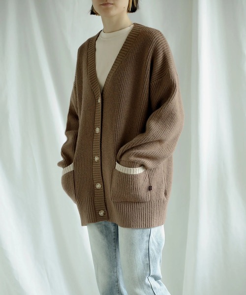 S'more(スモア)の「Bicolor knit cardigan (AW)(カーディガン/ボレロ・レディース・ベージュ/ブラウン・X-LARGE/SMALL/MEDIUM/LARGE)」の17枚目の写真
