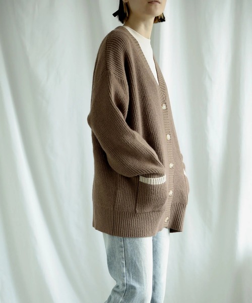 S'more(スモア)の「Bicolor knit cardigan (AW)(カーディガン/ボレロ・レディース・ベージュ/ブラウン・X-LARGE/SMALL/MEDIUM/LARGE)」の18枚目の写真