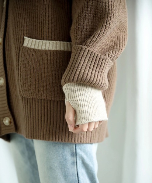 S'more(スモア)の「Bicolor knit cardigan (AW)(カーディガン/ボレロ・レディース・ベージュ/ブラウン・X-LARGE/SMALL/MEDIUM/LARGE)」の20枚目の写真