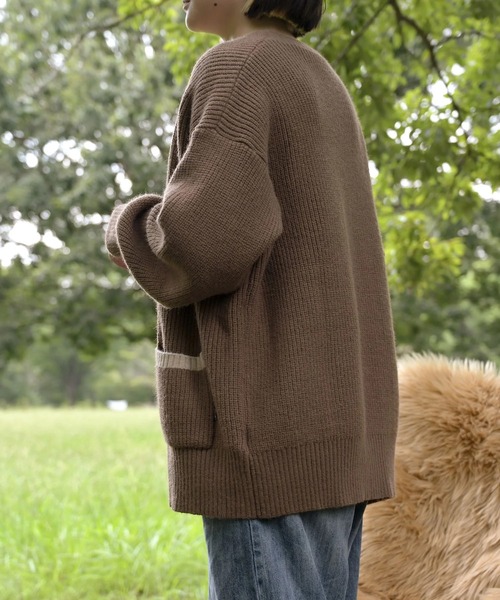 S'more(スモア)の「Bicolor knit cardigan (AW)(カーディガン/ボレロ・レディース・ベージュ/ブラウン・X-LARGE/SMALL/MEDIUM/LARGE)」の4枚目の写真