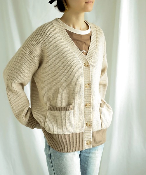 S'more(スモア)の「Bicolor knit cardigan (AW)(カーディガン/ボレロ・レディース・ベージュ/ブラウン・X-LARGE/SMALL/MEDIUM/LARGE)」の10枚目の写真