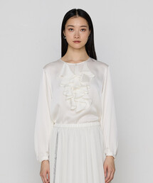 K.T KIYOKO TAKASE | 〔 TALLサイズ 〕 トリアセバックサテンジョーゼット ラッフルブラウス(シャツ/ブラウス)