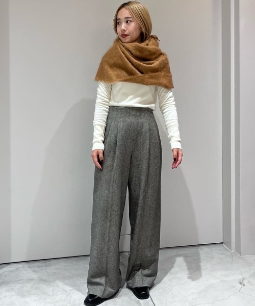 ESTNATION / ミックスツイード ハイウエストタックパンツ（スラックス