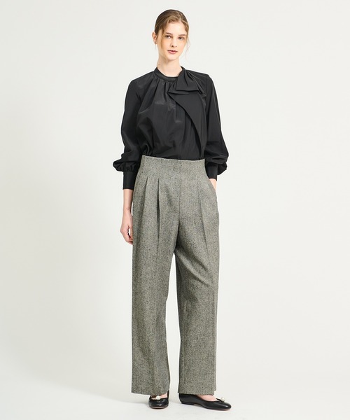 ESTNATION / ミックスツイード ハイウエストタックパンツ（スラックス