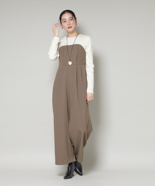 NANO universe（ナノユニバース）の「リブトップドッキングスーチングオールインワン（つなぎ/オールインワン・レディース・グレー/モカ・S/M）」の2枚目の写真