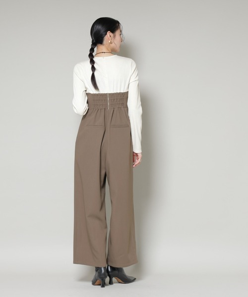 NANO universe（ナノユニバース）の「リブトップドッキングスーチングオールインワン（つなぎ/オールインワン・レディース・グレー/モカ・S/M）」の6枚目の写真