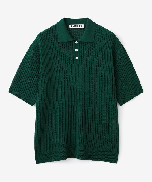 BLOND9(ブロンドナイン)の「コットンリブカラ半袖ニット_フォレストグリーン(ニット/セーター・メンズ・ダークグリーン・SMALL/X-SMALL)」の2枚目の写真