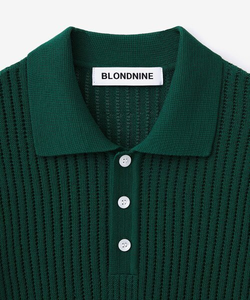 BLOND9(ブロンドナイン)の「コットンリブカラ半袖ニット_フォレストグリーン(ニット/セーター・メンズ・ダークグリーン・SMALL/X-SMALL)」の3枚目の写真