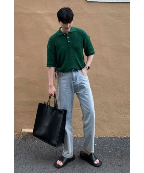 BLOND9(ブロンドナイン)の「コットンリブカラ半袖ニット_フォレストグリーン(ニット/セーター・メンズ・ダークグリーン・SMALL/X-SMALL)」の11枚目の写真