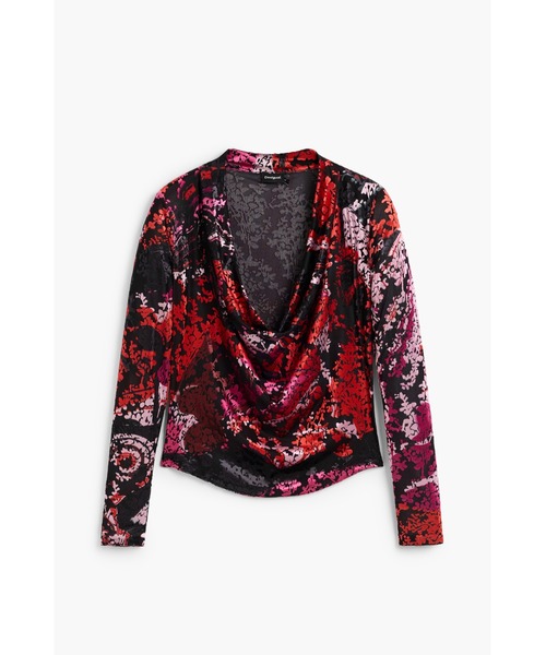 Desigual(デシグアル)の「ベルベットプリントドレープネック長袖トップス(Tシャツ/カットソー・レディース・ブラック・XS/S/L/XL/M)」の3枚目の写真