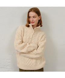 Mixed Cable High Neck Open Collar knit - Ivory