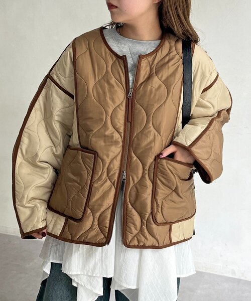 CPCM（シーピーシーエム）の「切替キルティングジャケット（ブルゾン・レディース・ベージュ/ブラック/カーキ・FREE）」の3枚目の写真