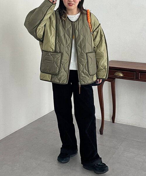 CPCM（シーピーシーエム）の「切替キルティングジャケット（ブルゾン・レディース・ベージュ/ブラック/カーキ・FREE）」の7枚目の写真