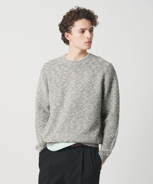 ガーター ステッチ スラブ クルーネック ニット ウォッシャブル