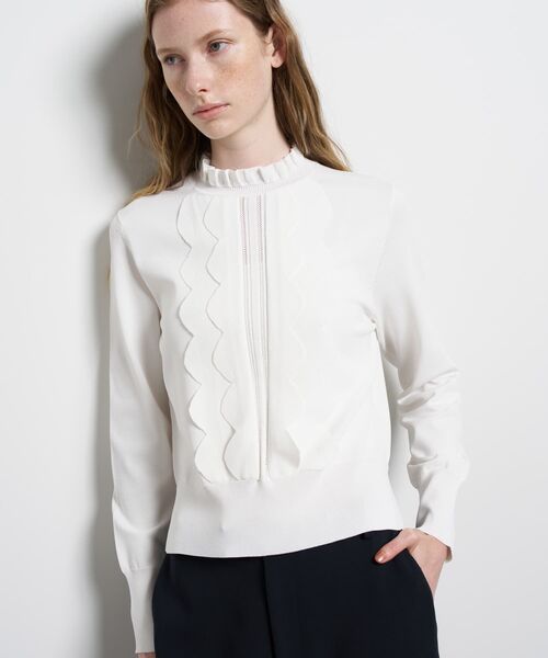LANVIN en Bleu（ランバンオンブルー）の「スカラフリルニット（ニット/セーター・レディース・ブラック/ライトブルー/オフホワイト・38）」の2枚目の写真