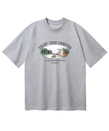 BEMIGHTY（ビーマイティー）の「キャンピング水彩画ドローイングオーバーサイズ半袖Tシャツ [メランジェグレー]（Tシャツ/カットソー）」