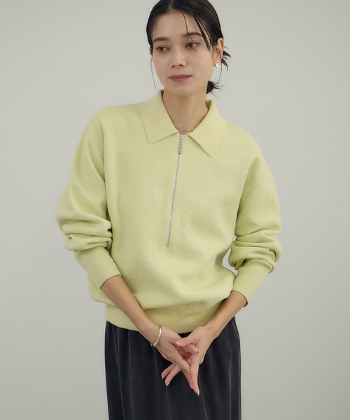 SALON adam et rope'(サロン アダム エ ロペ)の「クレープスウェットライクポロプルオーバー(スウェット・レディース・チャコールグレー/オフホワイト/グリーン系その他・FREE)」の3枚目の写真