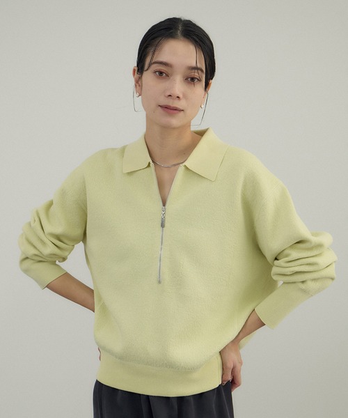 SALON adam et rope'(サロン アダム エ ロペ)の「クレープスウェットライクポロプルオーバー(スウェット・レディース・チャコールグレー/オフホワイト/グリーン系その他・FREE)」の4枚目の写真