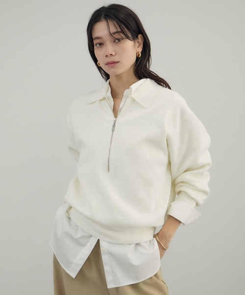 SALON adam et rope'(サロン アダム エ ロペ)の「クレープスウェットライクポロプルオーバー(スウェット・レディース・チャコールグレー/オフホワイト/グリーン系その他・FREE)」の5枚目の写真