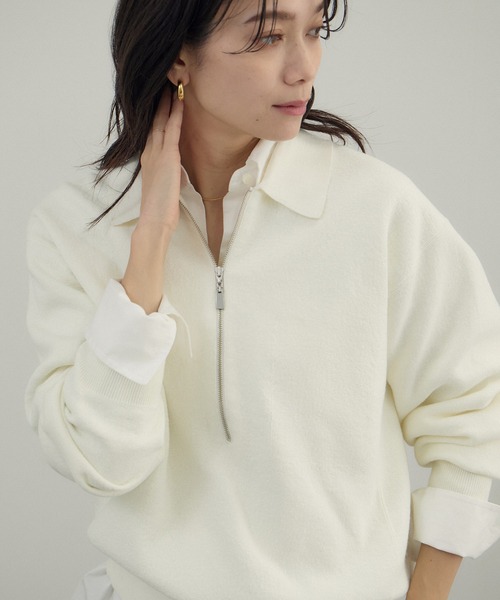 SALON adam et rope'(サロン アダム エ ロペ)の「クレープスウェットライクポロプルオーバー(スウェット・レディース・チャコールグレー/オフホワイト/グリーン系その他・FREE)」の13枚目の写真