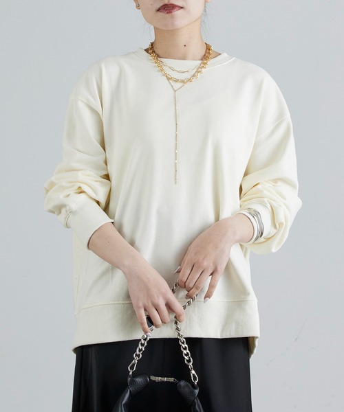 Lui's（ルイス）の「後ろデザインミニ裏毛ロンT（Tシャツ/カットソー・レディース・ライトグレー/ブラック/オフホワイト・FREE）」の2枚目の写真