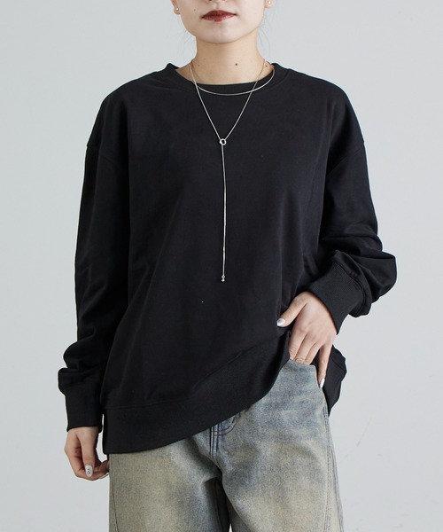 Lui's（ルイス）の「後ろデザインミニ裏毛ロンT（Tシャツ/カットソー・レディース・ライトグレー/ブラック/オフホワイト・FREE）」の4枚目の写真