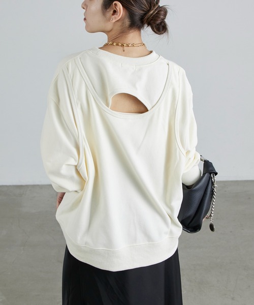 Lui's（ルイス）の「後ろデザインミニ裏毛ロンT（Tシャツ/カットソー・レディース・ライトグレー/ブラック/オフホワイト・FREE）」の16枚目の写真