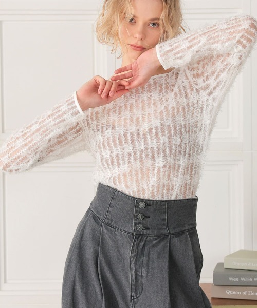 DONOBAN（ドノバン）の「エアリーフェザートップス（Tシャツ/カットソー・レディース・チャコール/ホワイト/ブラック・ONE SIZE）」の13枚目の写真