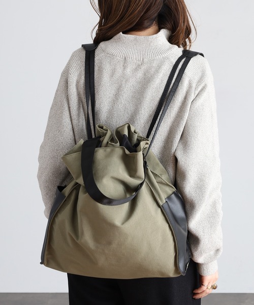 crossi(クロッシー)の「異素材切替2WAYドローストリングバッグ(ショルダーバッグ・レディース・オリーブ/ベージュ/グレー/ブラック・FREE/F)」の16枚目の写真