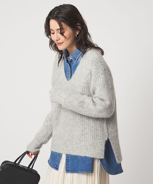 セール】アルパカブレンド アゼ Vネック プルオーバー ニット（ニット