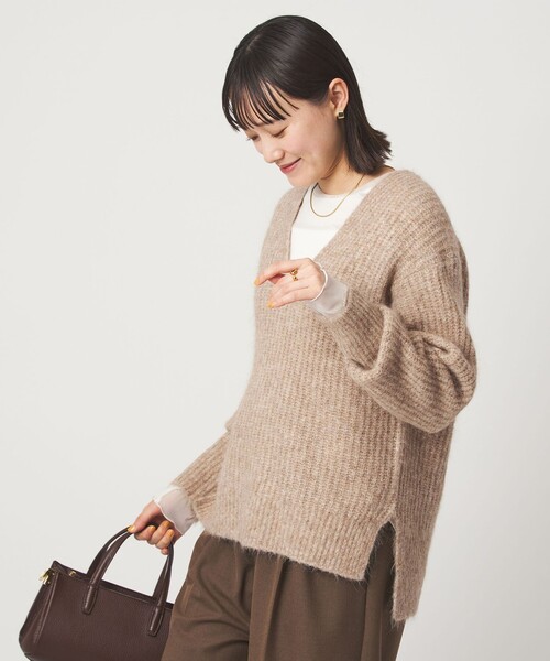 セール】アルパカブレンド アゼ Vネック プルオーバー ニット（ニット