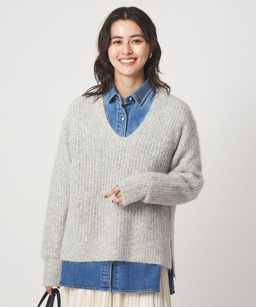 セール】アルパカブレンド アゼ Vネック プルオーバー ニット（ニット