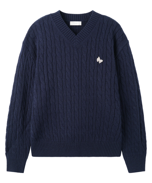 BAKKEN(バッケン)の「ポイントロゴペンダントVネックケーブルニットBK8941_ネイビー(ニット/セーター・レディース・ネイビー・FREE)」の3枚目の写真