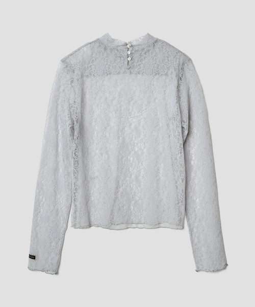 TTUDEMENT(トュードメント)の「HIGH NECK LACE SHEER TOP LIGHT GREY(Tシャツ/カットソー・レディース・その他・FREE)」の4枚目の写真