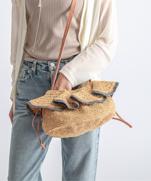 MADE IN MADA【未使用】フリル巾着 ショルダーバッグ かごバッグ セール】【MADE IN MADA /メイドインマダ】かごバッグ ラフィア 巾着