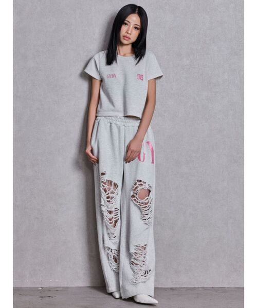GYDA（ジェイダ）の「GYDA×DC ダメージSPARKLE LOGOスウェットパンツ（スウェットパンツ・レディース・オフホワイト/ブラック/ピンク/グレー・FREE）」の6枚目の写真