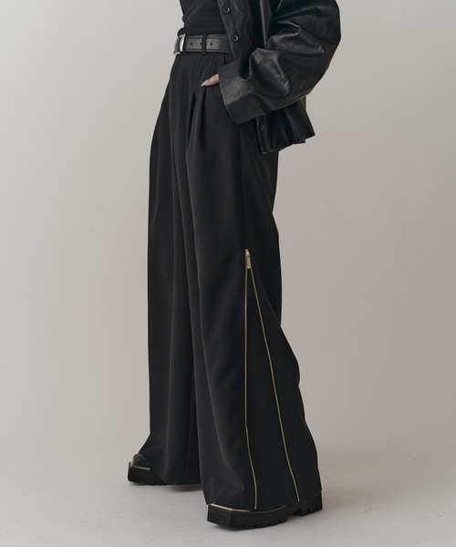 Lui's（ルイス）の「【mi-企画】サイドZIPワイドフレアパンツ（スラックス・レディース・ブラック/グレー・M/S）」の10枚目の写真