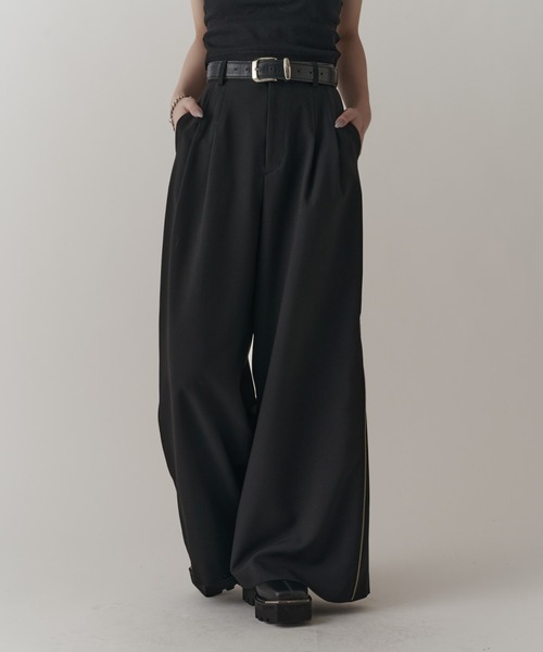 Lui's（ルイス）の「【mi-企画】サイドZIPワイドフレアパンツ（スラックス・レディース・ブラック/グレー・M/S）」の7枚目の写真