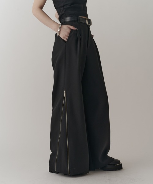 Lui's（ルイス）の「【mi-企画】サイドZIPワイドフレアパンツ（スラックス・レディース・ブラック/グレー・M/S）」の9枚目の写真