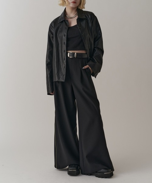 Lui's（ルイス）の「【mi-企画】サイドZIPワイドフレアパンツ（スラックス・レディース・ブラック/グレー・M/S）」の12枚目の写真