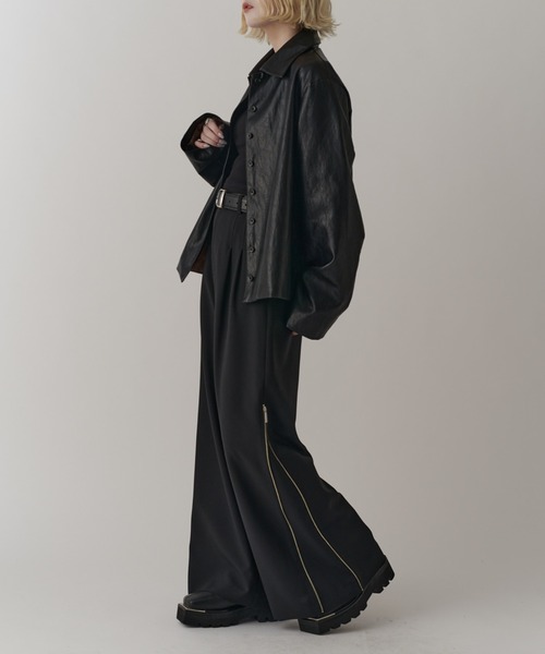 Lui's（ルイス）の「【mi-企画】サイドZIPワイドフレアパンツ（スラックス・レディース・ブラック/グレー・M/S）」の13枚目の写真