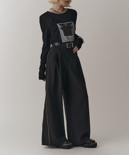 Lui's（ルイス）の「【mi-企画】サイドZIPワイドフレアパンツ（スラックス・レディース・ブラック/グレー・M/S）」の5枚目の写真