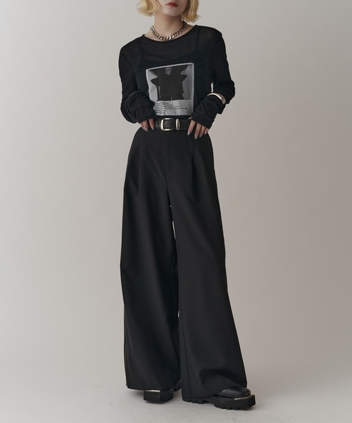 Lui's（ルイス）の「【mi-企画】サイドZIPワイドフレアパンツ（スラックス・レディース・ブラック/グレー・M/S）」の4枚目の写真