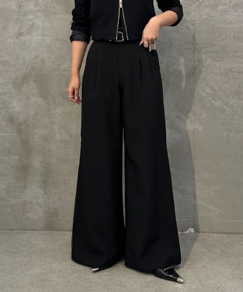 Lui's（ルイス）の「【mi-企画】サイドZIPワイドフレアパンツ（スラックス・レディース・ブラック/グレー・M/S）」の19枚目の写真