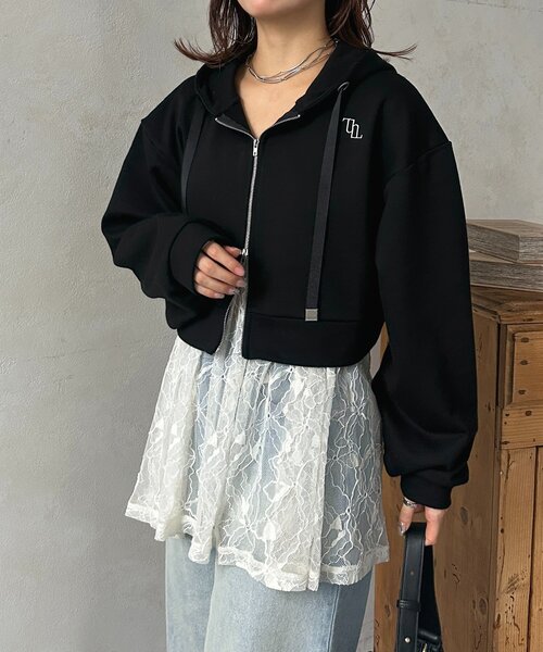 Thevon（ゼボン）の「ダブルジップ裏毛ショートパーカー（パーカー・レディース・ブラック/グレー/ライトグレー・FREE）」の5枚目の写真