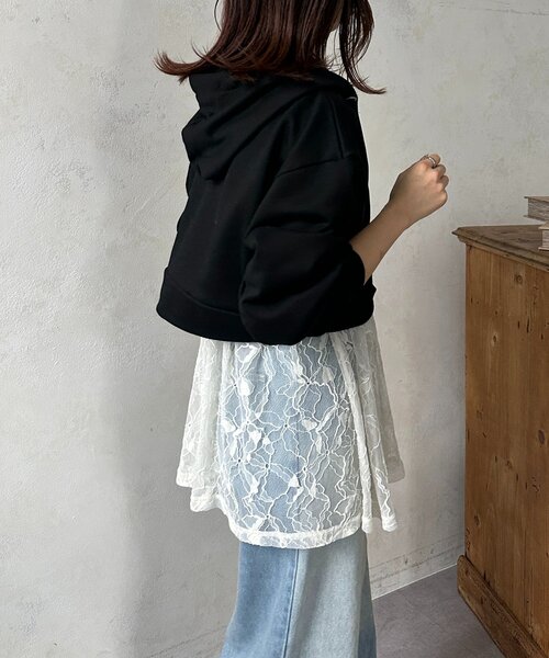 Thevon（ゼボン）の「ダブルジップ裏毛ショートパーカー（パーカー・レディース・ブラック/グレー/ライトグレー・FREE）」の7枚目の写真